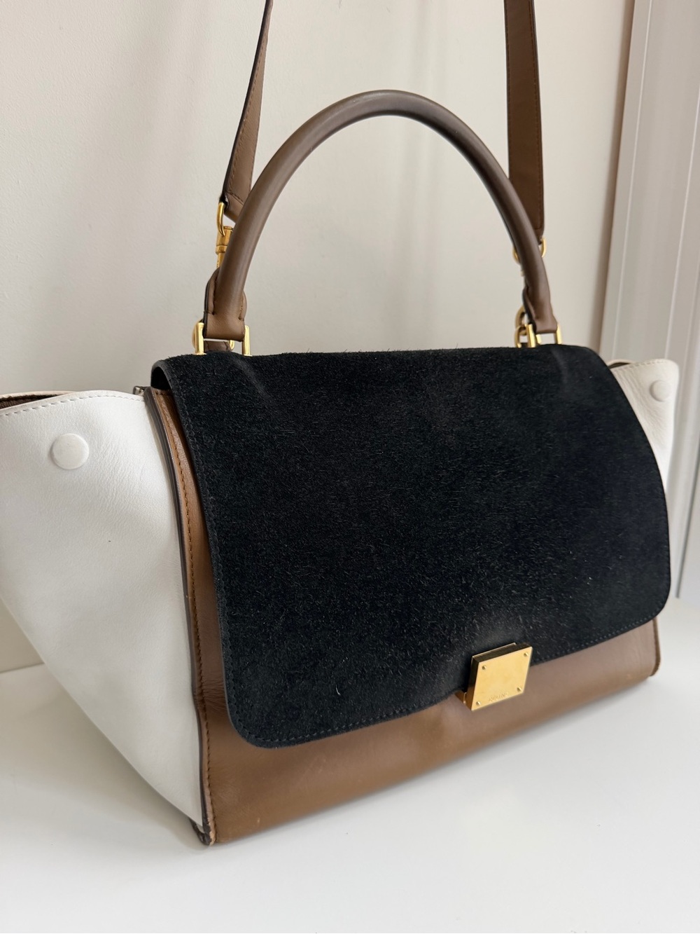 Authentic CELINE Medium Trapeze Tricolor Leather Suede Handbag - Picture 16 of 16